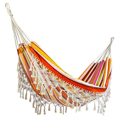 Large Brazilian Macrame Hammock – Deluxe Double Swing with Fringe