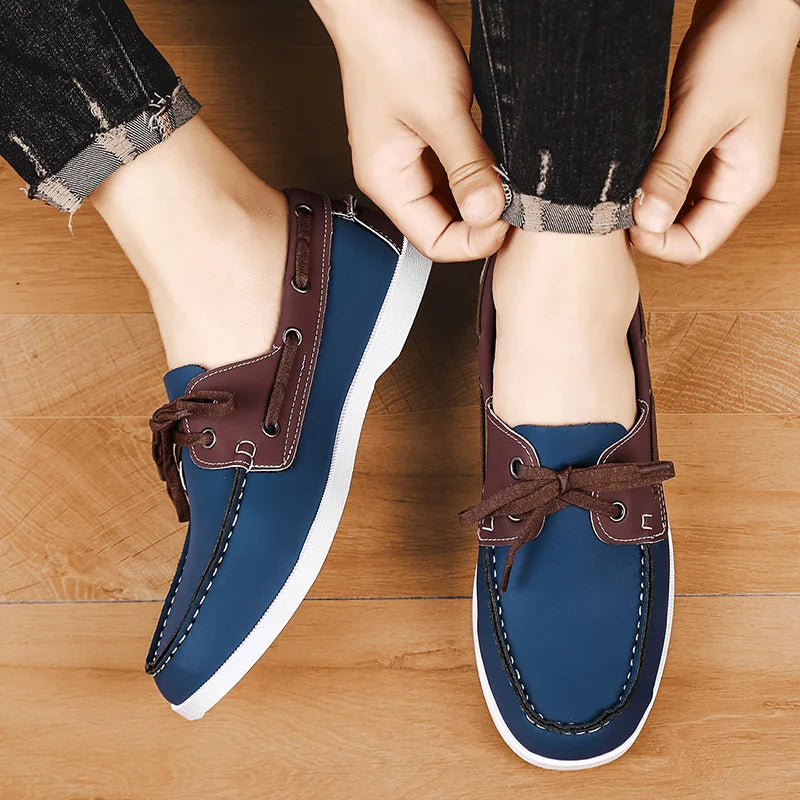 Men’s PU Leather Loafers – Strap Design Slip-On Boat Shoes