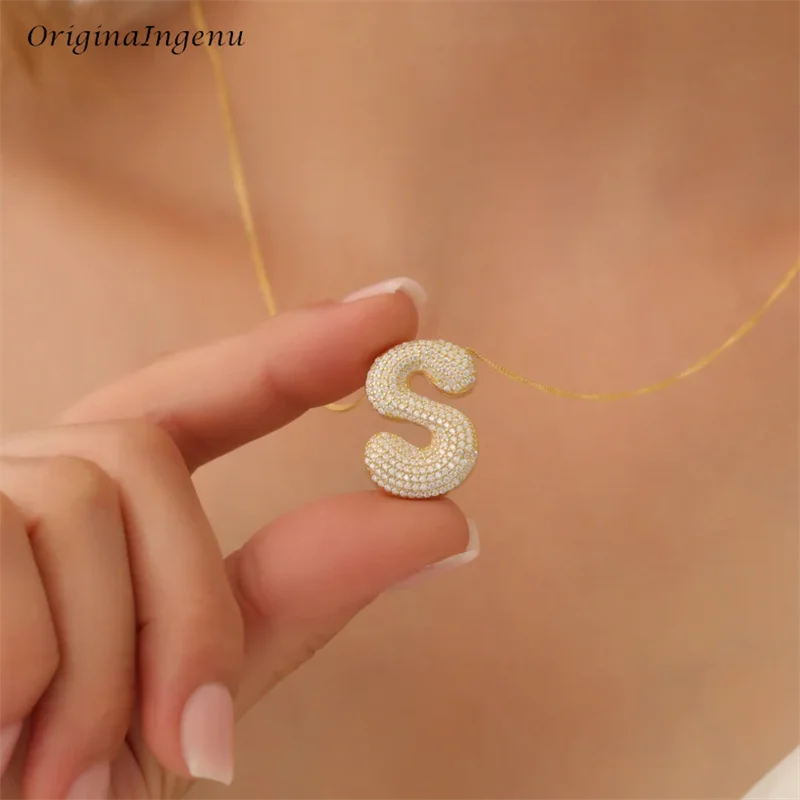 Silver Bubble Letter Name Necklace – A–Z Initials