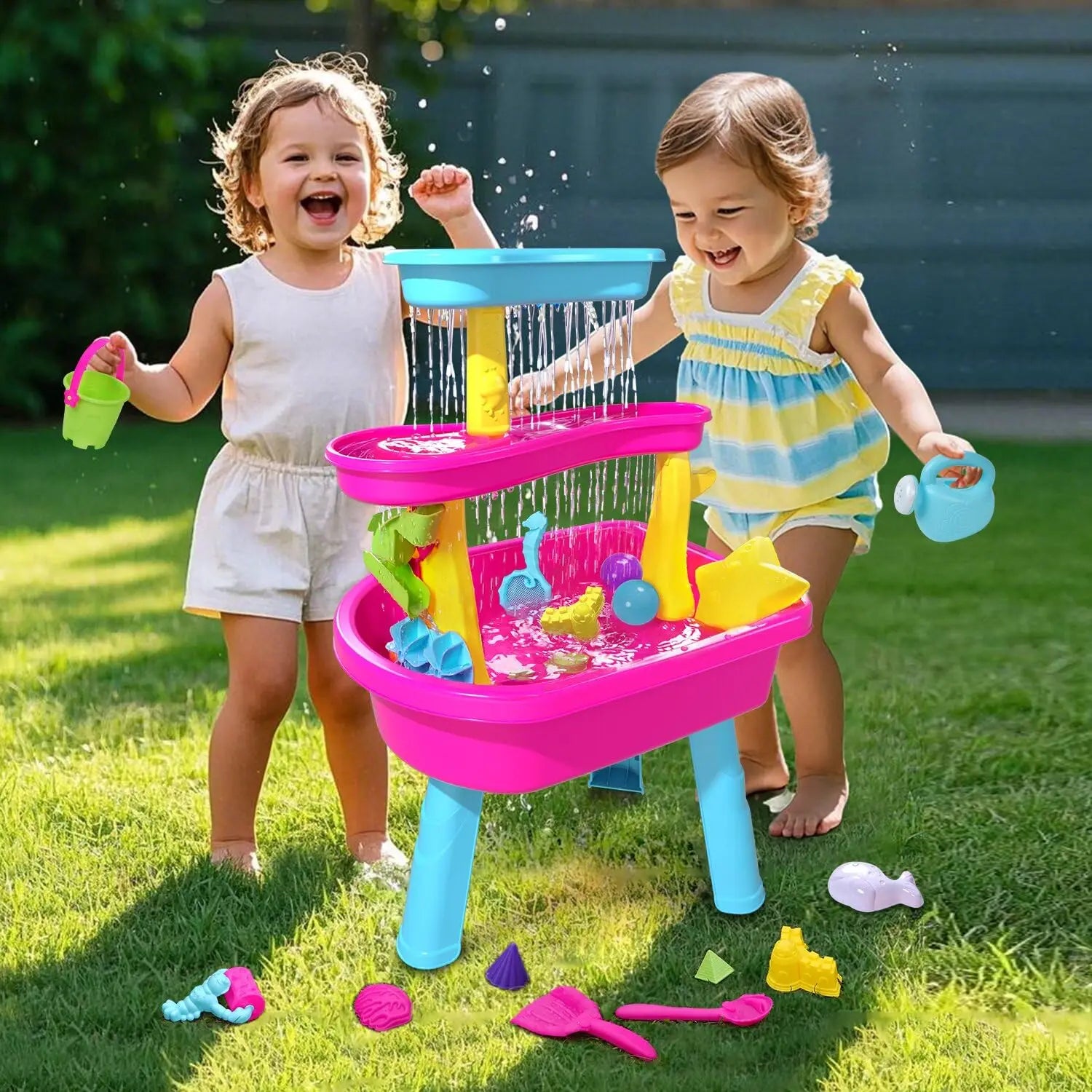 3-Tier Water Table for Toddlers – 37-Piece Rain Shower & Sensory Play Set