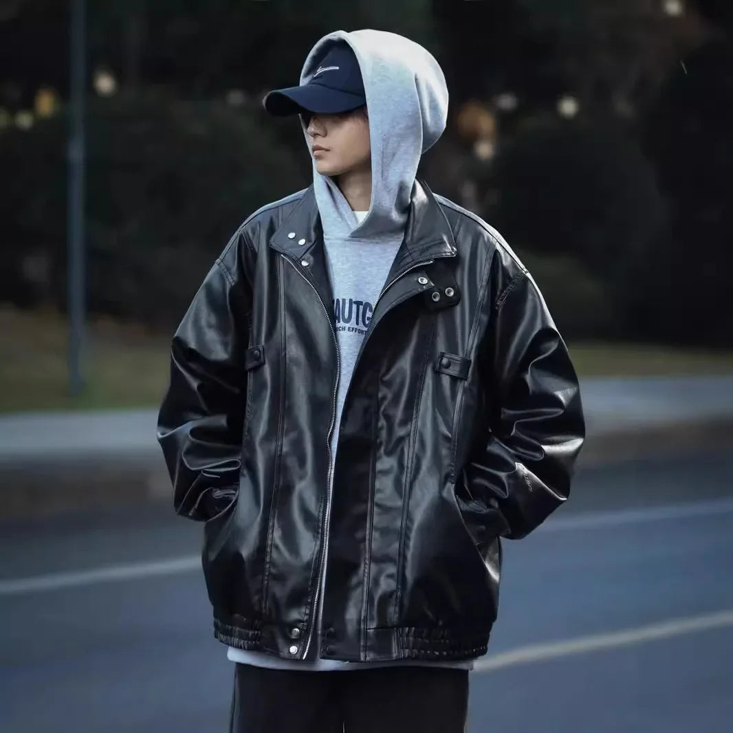 American Retro Oversized PU Leather Jacket – Spring 2025 Edition