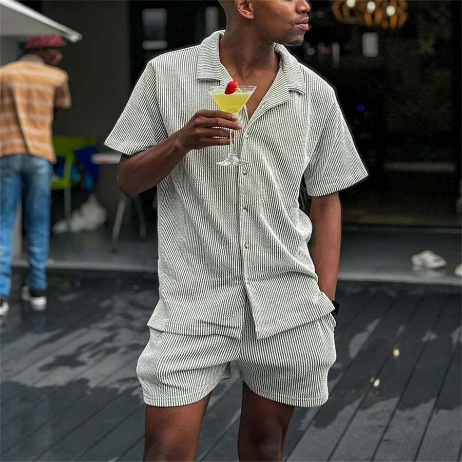 Striped & Stylish: 2025 Men’s Summer Two-Piece Set