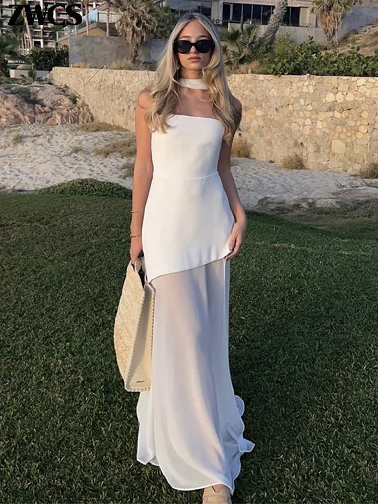 Elegant Patchwork Split Strapless Dress – Sexy Sleeveless & Backless