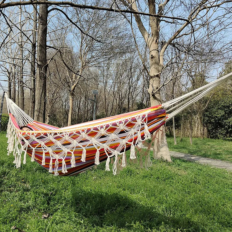 Large Brazilian Macrame Hammock – Deluxe Double Swing with Fringe