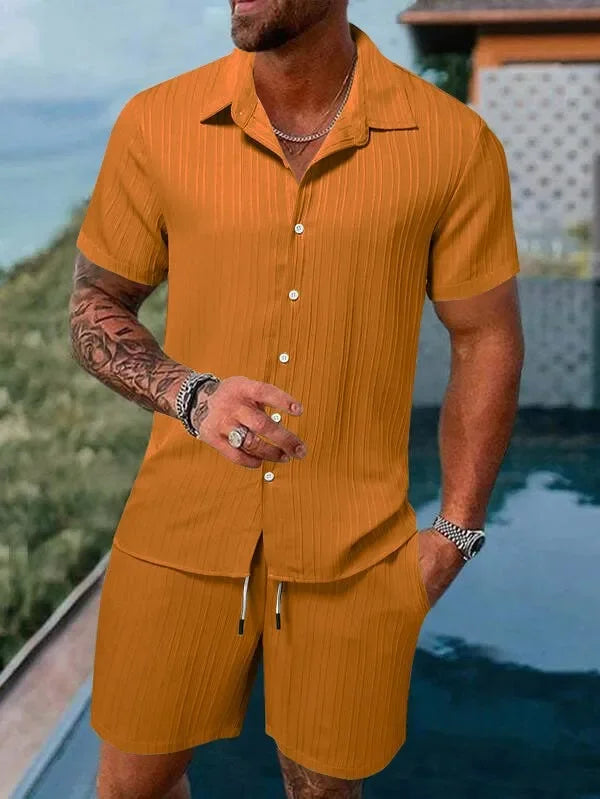 Sporty & Sleek: Men’s Polo & Drawstring Shorts Set for Spring/Summer