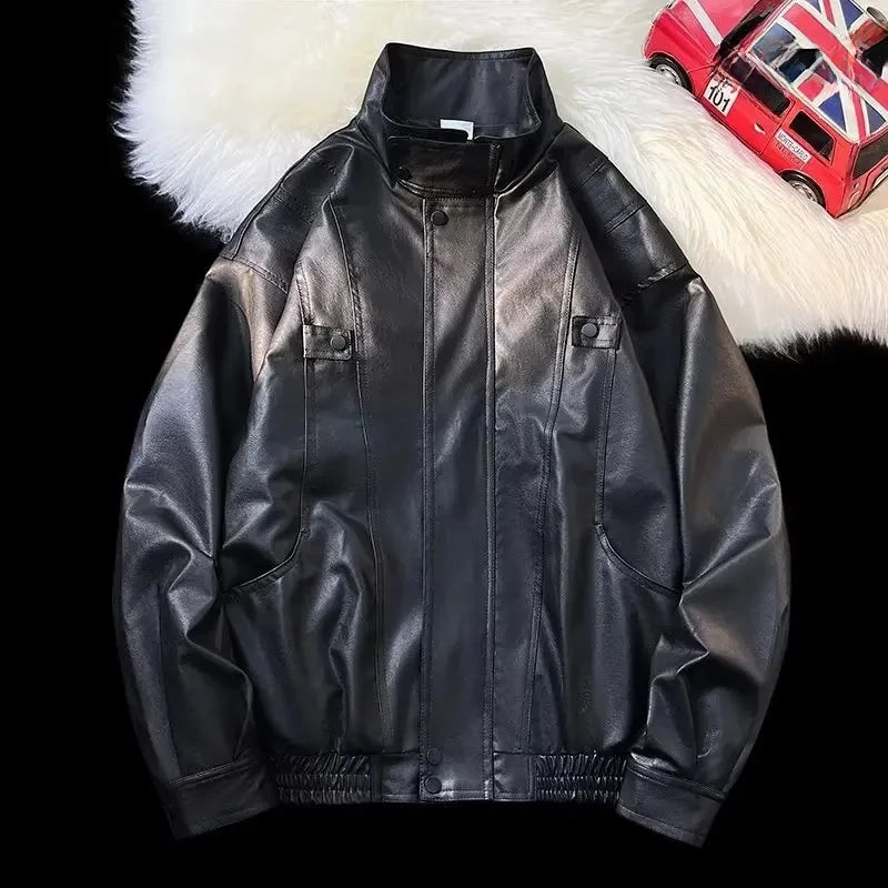 American Retro Oversized PU Leather Jacket – Spring 2025 Edition