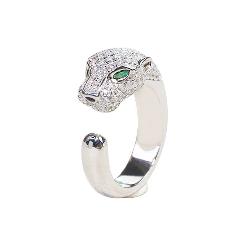 Designer Collection Open Ring – 925 Sterling Silver with Gold-Plated Leopard Panther Design