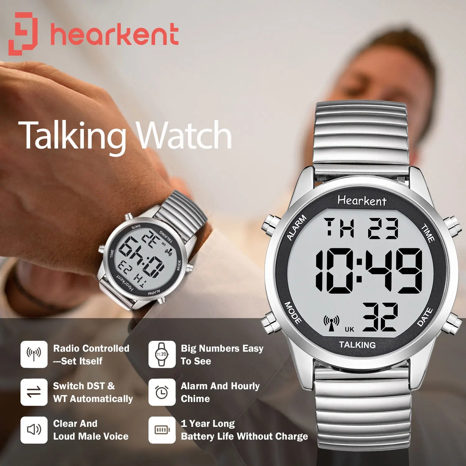 Hearkent English Talking Watch – Voice Digital Wristwatch for the Blind & Visually Impaired