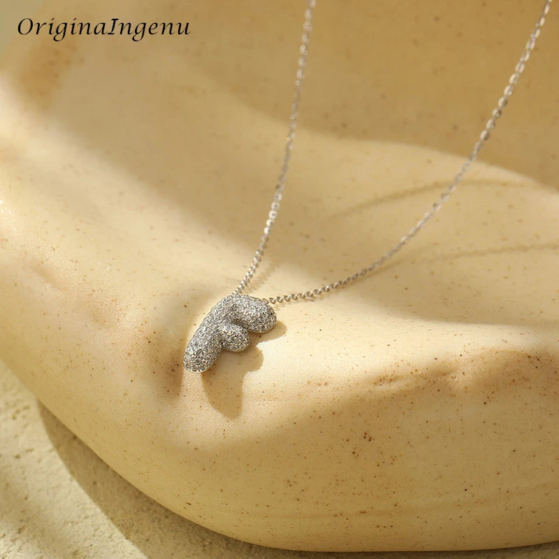 Silver Bubble Letter Name Necklace – A–Z Initials