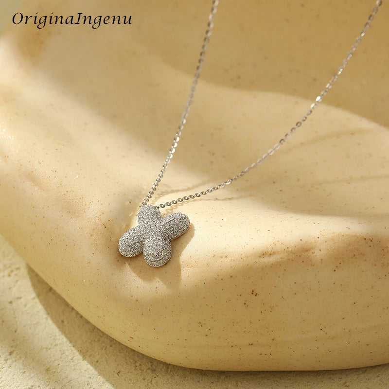 Silver Bubble Letter Name Necklace – A–Z Initials