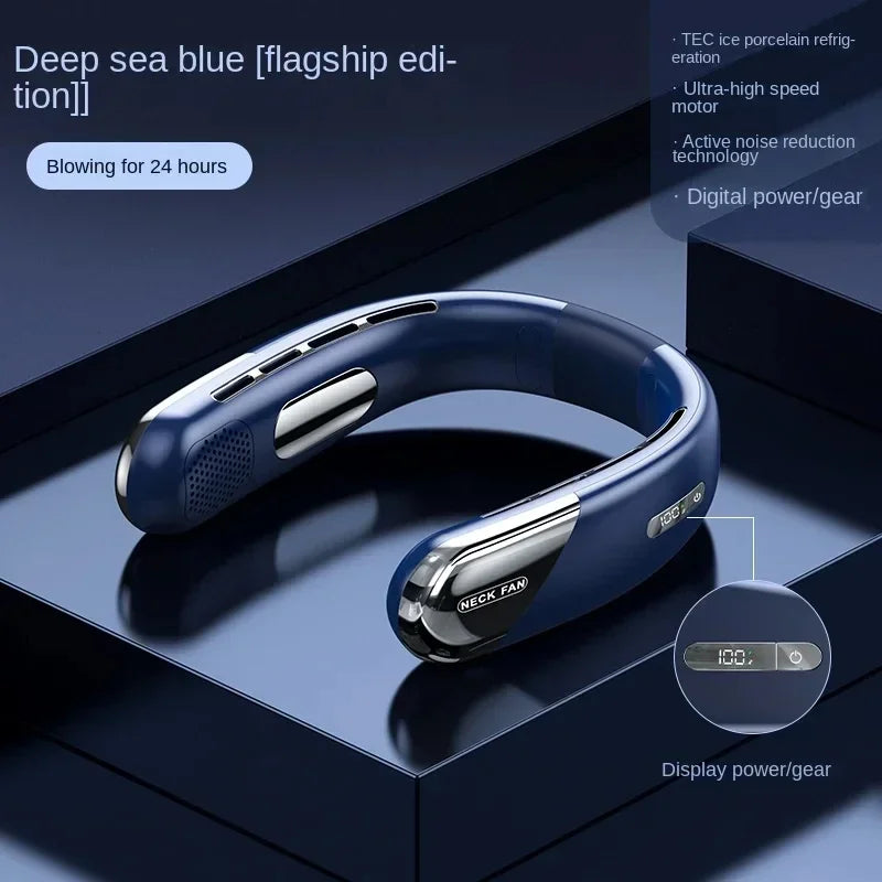 10,000mAh Portable Bladeless Neck Fan – Silent & Powerful Cooling