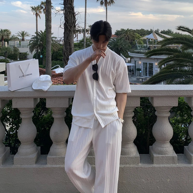 Effortless Cool: Men’s Ice Silk V-Neck Summer Set