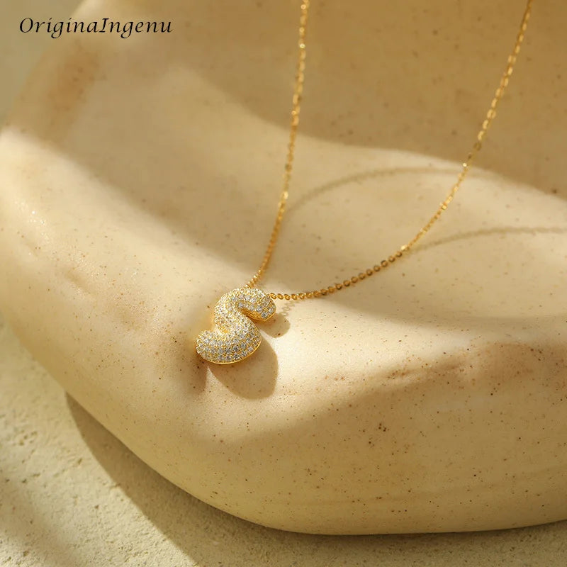 Silver Bubble Letter Name Necklace – A–Z Initials