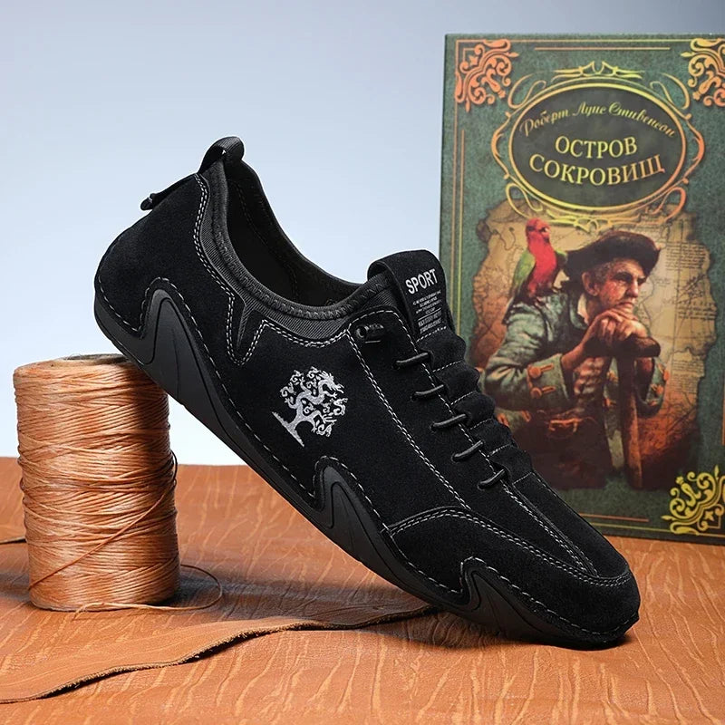 Outdoor Men’s Casual Suede Leather Shoes – Handmade Breathable Moccasin Loafers