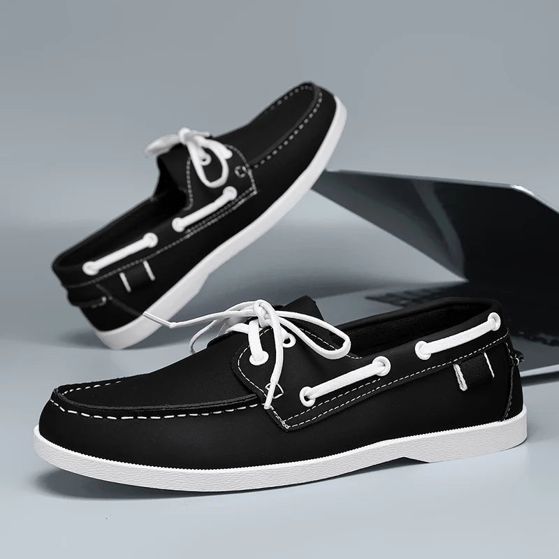 Men’s PU Leather Loafers – Strap Design Slip-On Boat Shoes