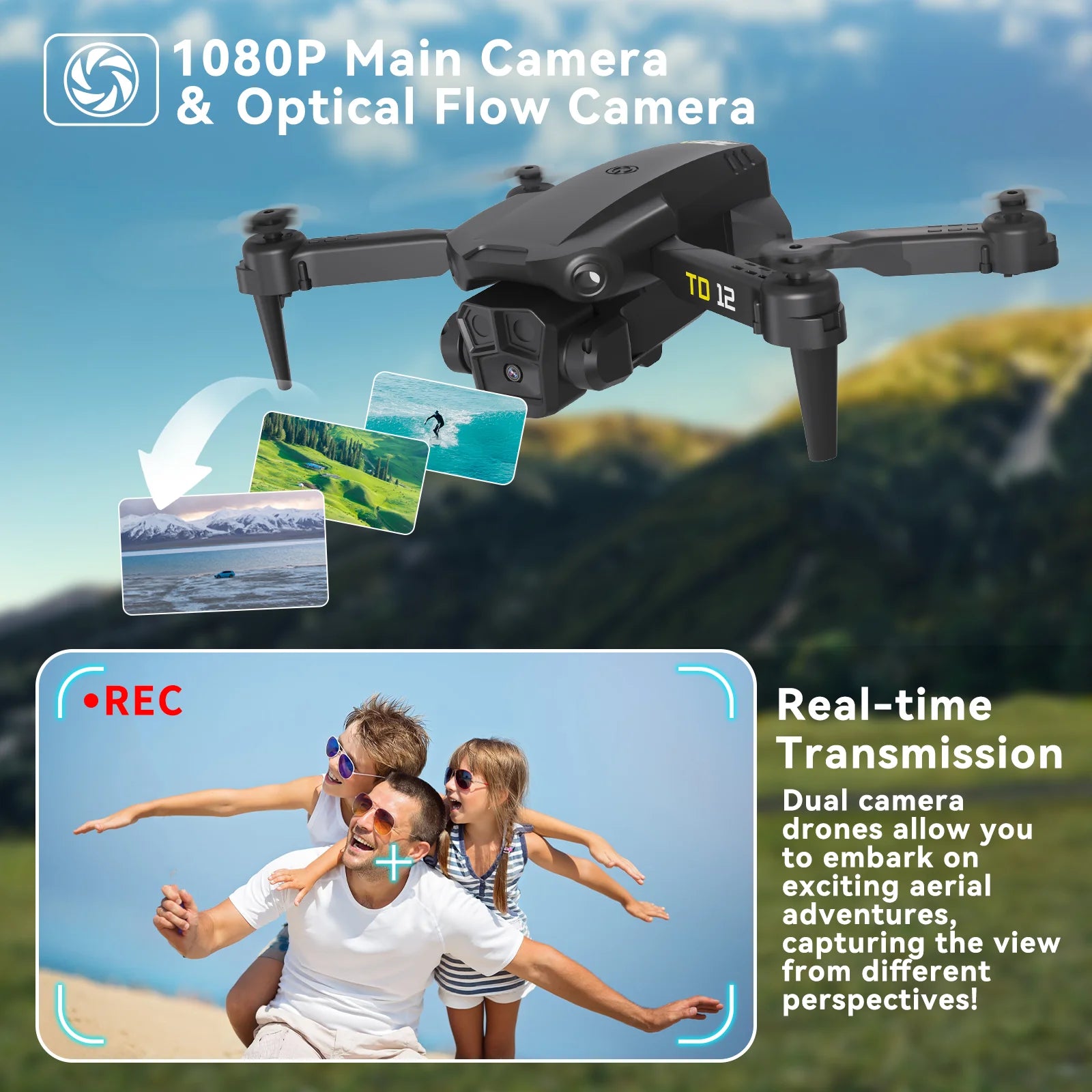 Drone 90° Adjustment 720p HD Dual Camera Optical Flow Positioning 360° Flip Remoted Control Quadcopter Toys RC Aircraft