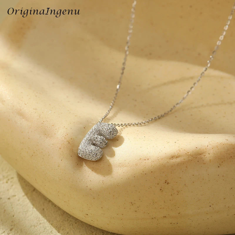 Silver Bubble Letter Name Necklace – A–Z Initials