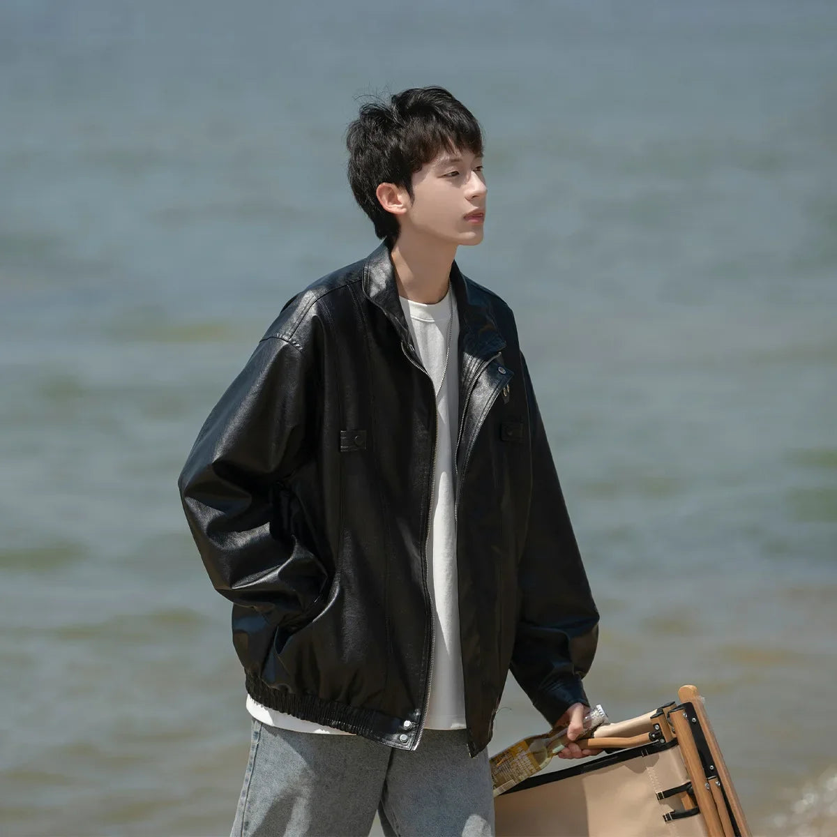 American Retro Oversized PU Leather Jacket – Spring 2025 Edition