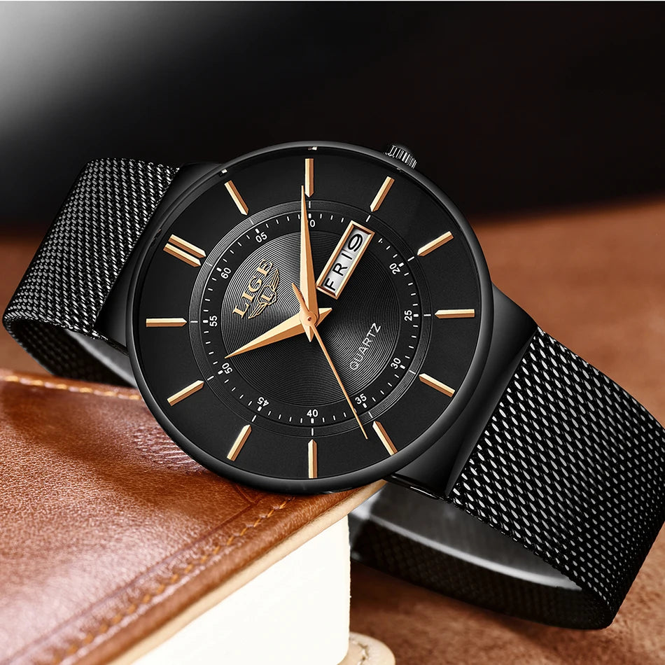 Fashion Luxury Men’s Watch – Ultra Thin Quartz with Stainless Mesh Belt