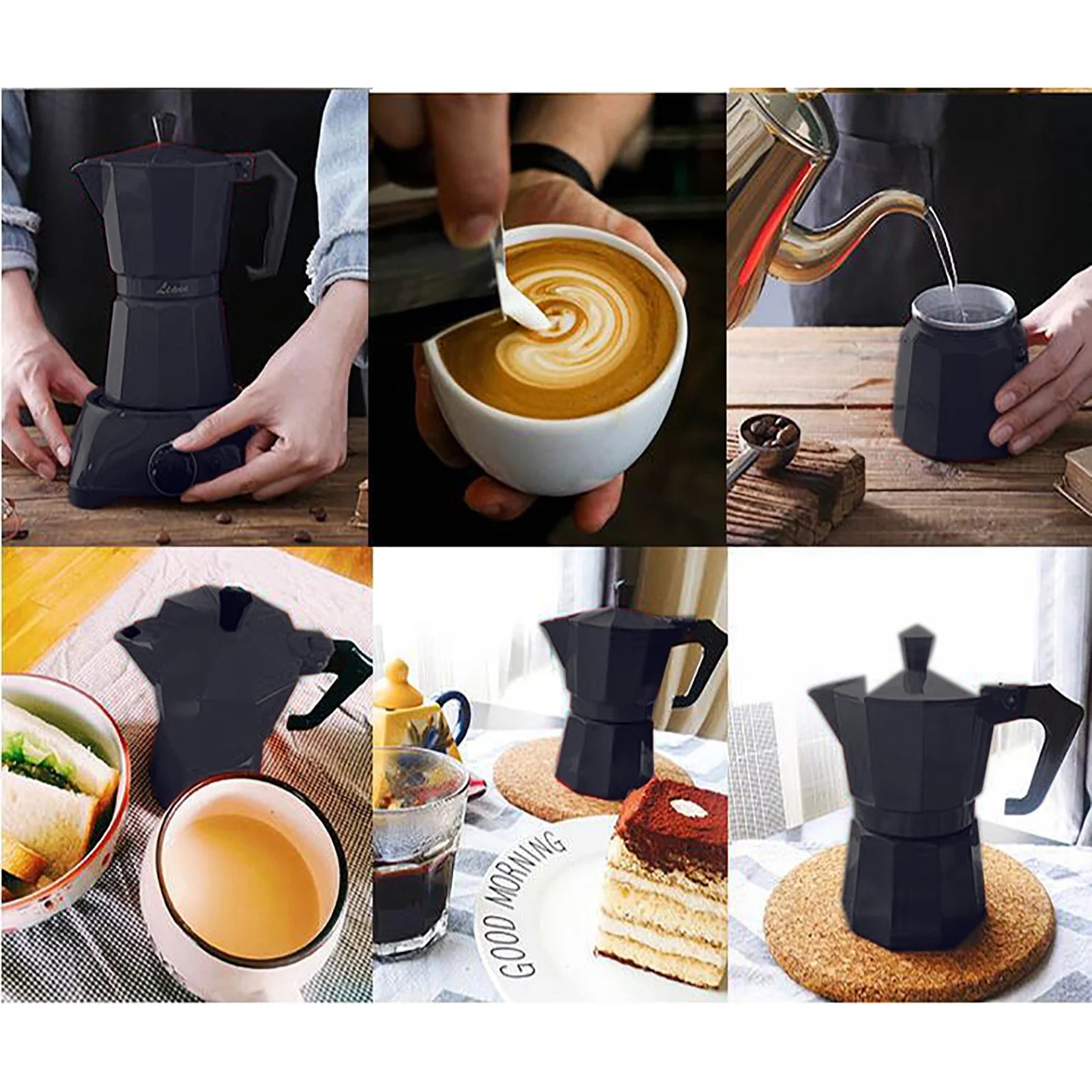300ml Electric Espresso Maker – Classic Mocha Pot with Separate Heating Base