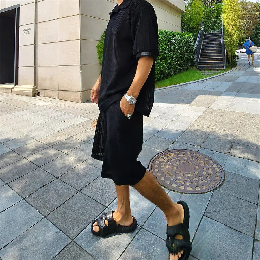 Street-Ready Comfort: 2025 Knitted T-Shirt & Shorts Set for Men