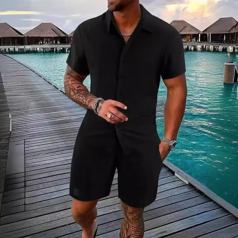 Sporty & Sleek: Men’s Polo & Drawstring Shorts Set for Spring/Summer