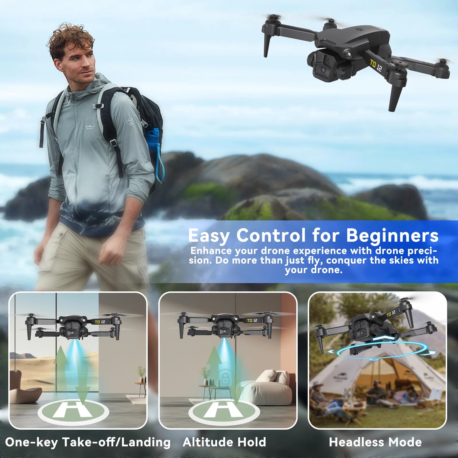 Drone 90° Adjustment 720p HD Dual Camera Optical Flow Positioning 360° Flip Remoted Control Quadcopter Toys RC Aircraft