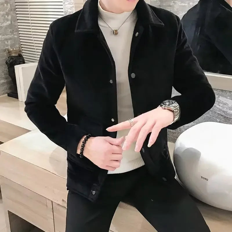 Men's Autumn/Winter Woolen Jacket – Thickened Lapel Cropped Coat