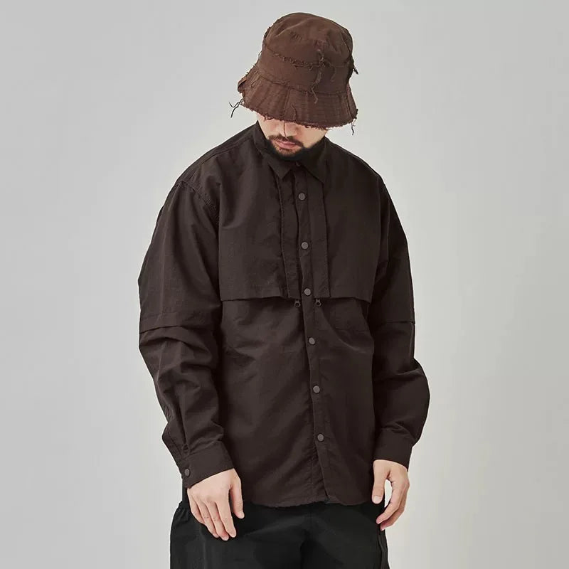 Men’s Waterproof Quick-Dry Techwear Cargo Shirt – Oversized Street Style