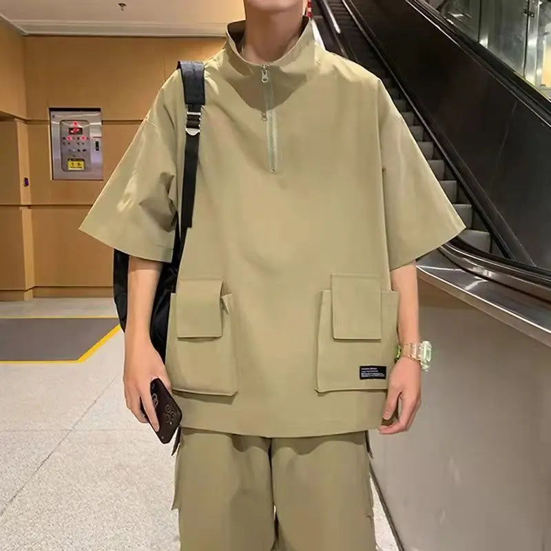 Harajuku Cool: Couples Cargo T-Shirt & Shorts Set