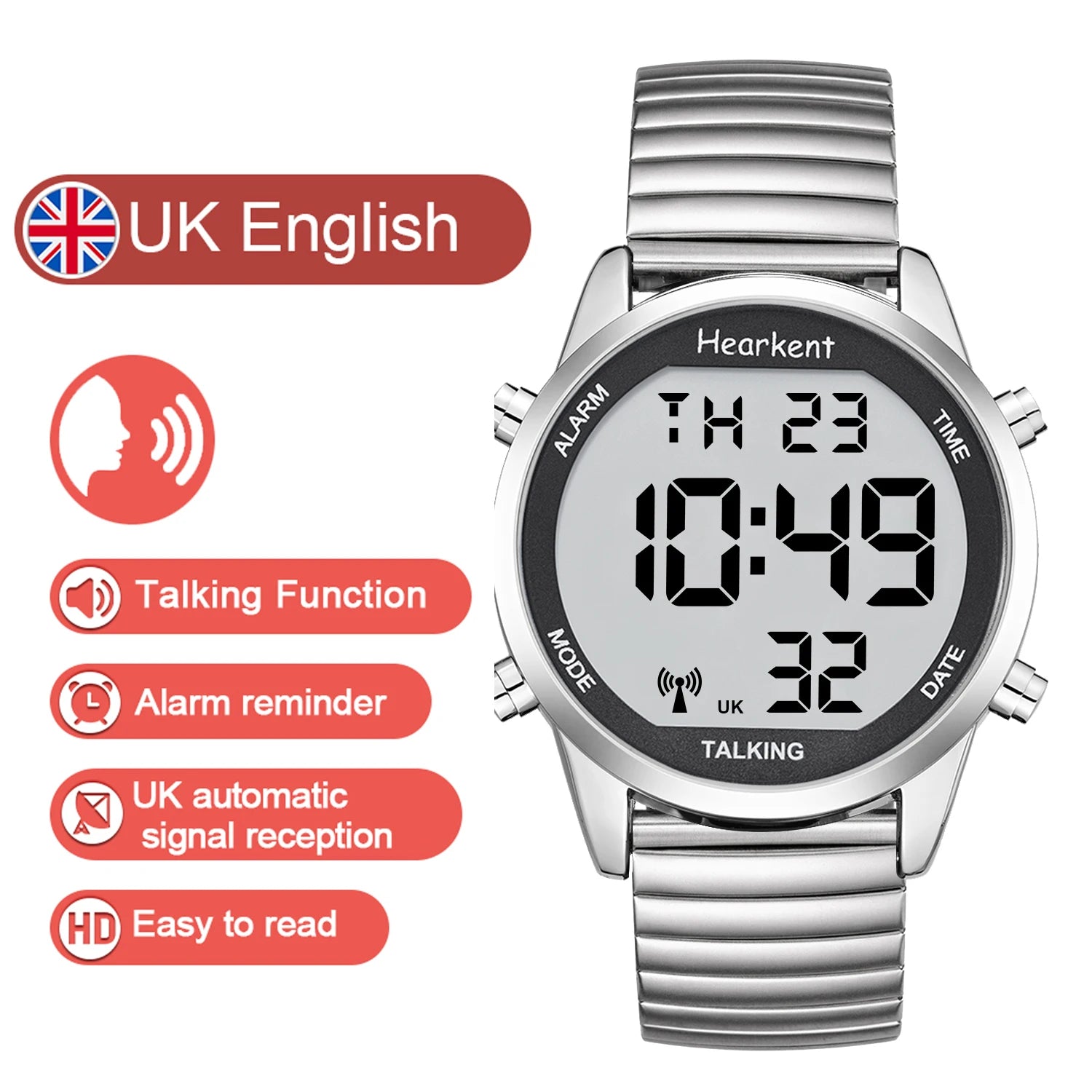 Hearkent English Talking Watch – Voice Digital Wristwatch for the Blind & Visually Impaired