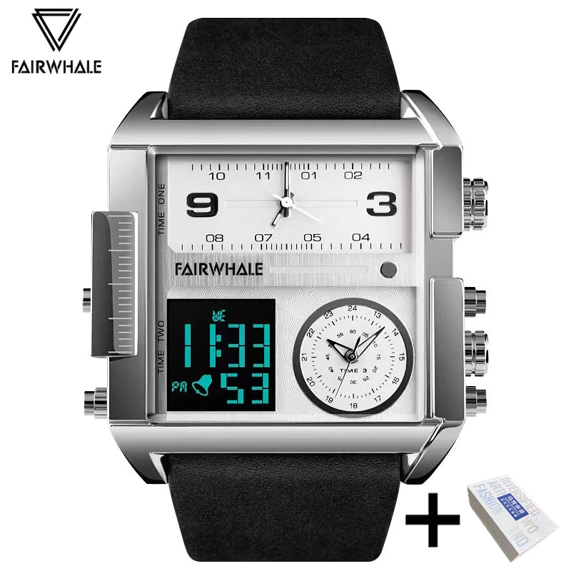 Mark Fairwhale Luxury Men's Quartz Watch – Square Dial & Brown Leather Strap