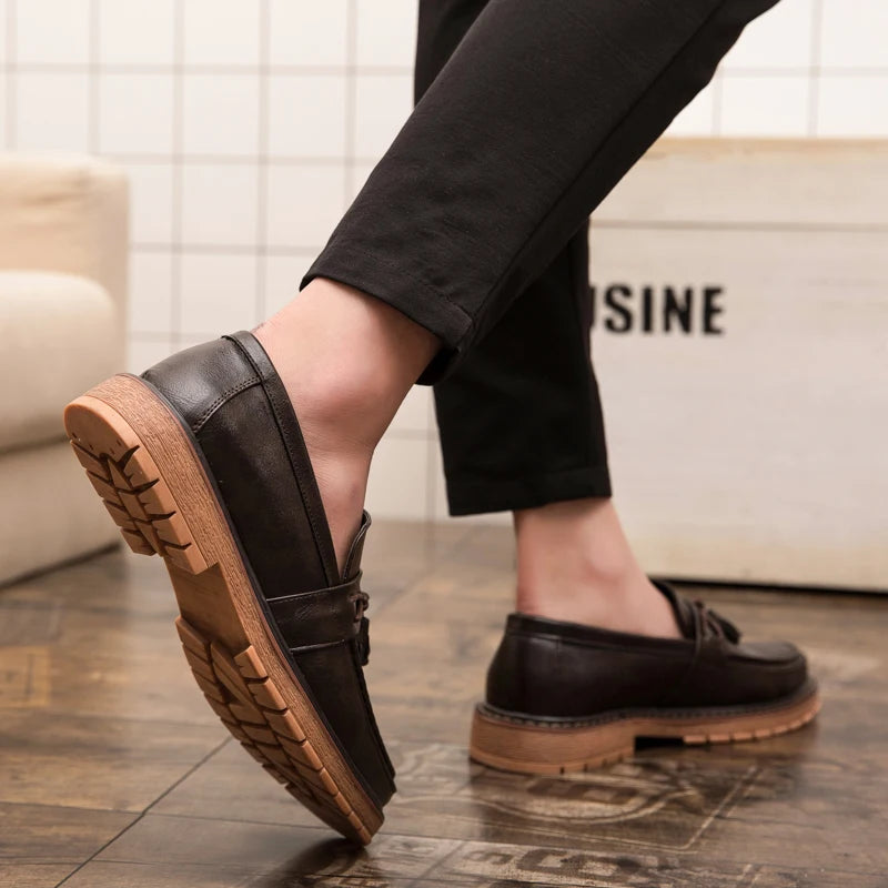 New Slip-On Thick Soled Casual Leather Shoes – British Retro Style