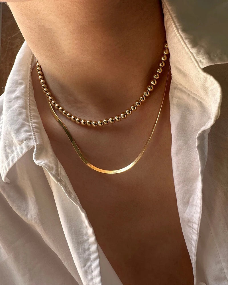 Real 14K Gold Filled Round Bead Necklace – Dainty Handmade Choker