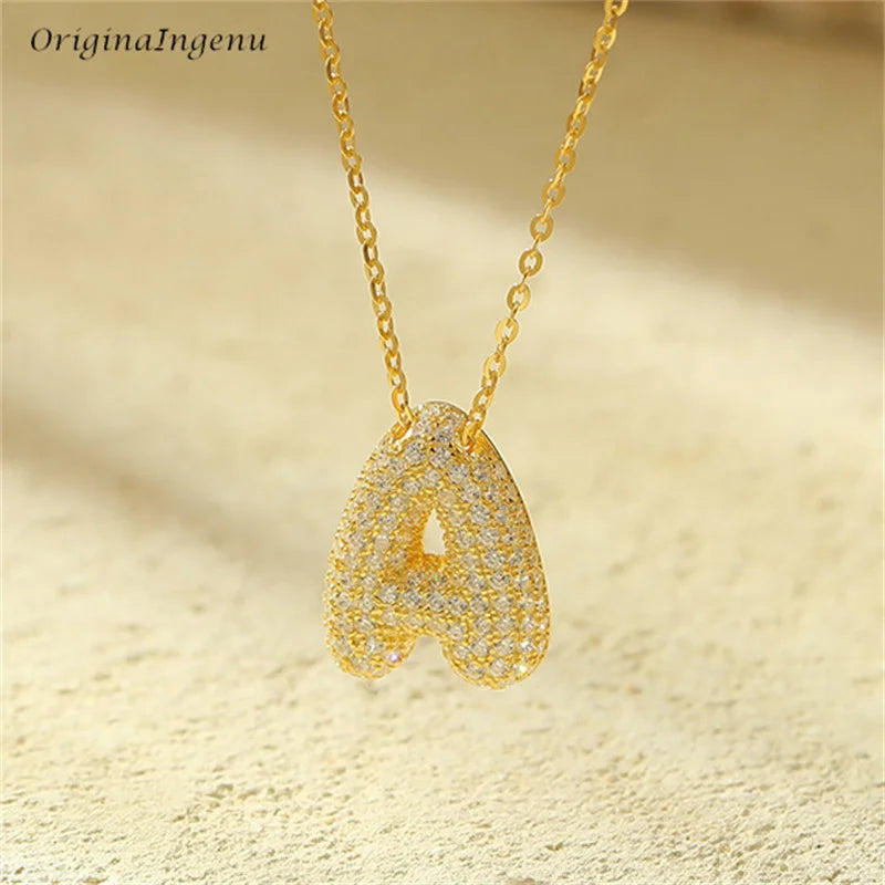 Silver Bubble Letter Name Necklace – A–Z Initials