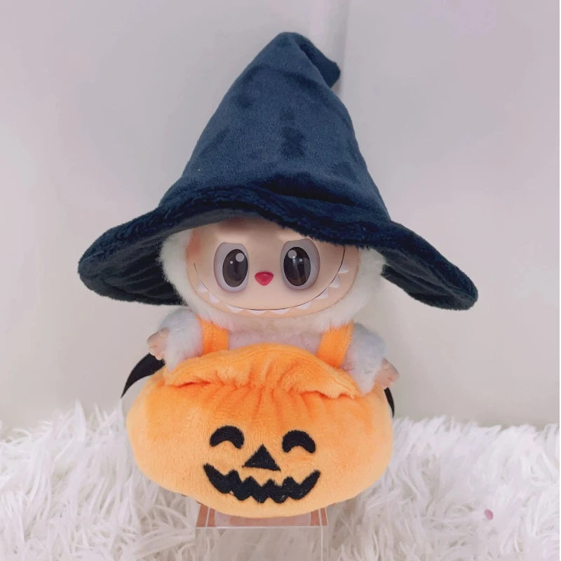 For Labubu 17cm Hanging Ornament Halloween Pumpkin Costume Black Hat Doll Clothes