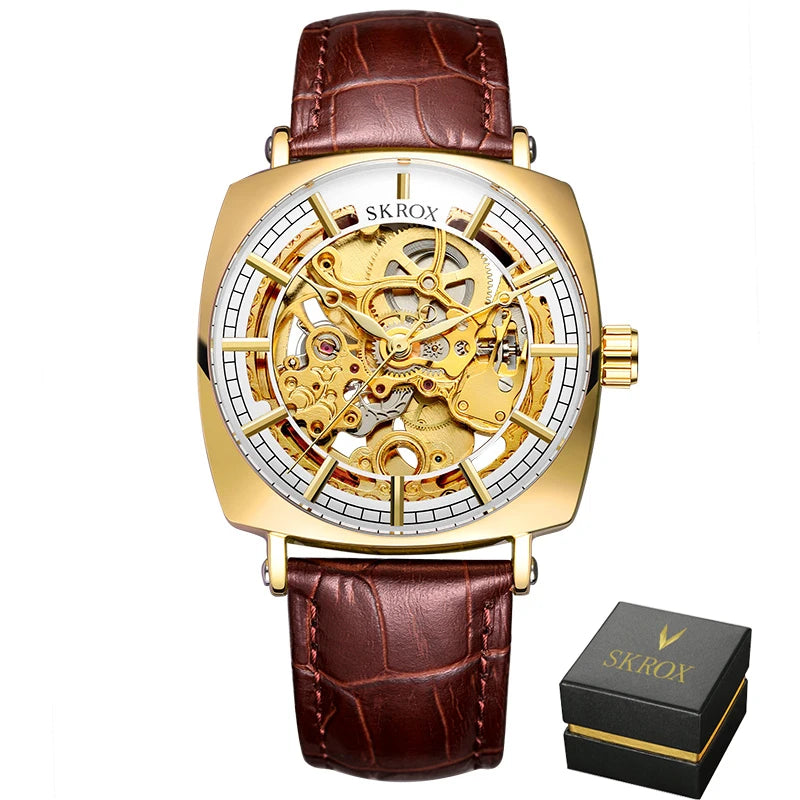 Square Skeleton Automatic Mechanical Watch – Elegant Luxury for Men