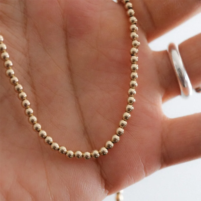 Real 14K Gold Filled Round Bead Necklace – Dainty Handmade Choker
