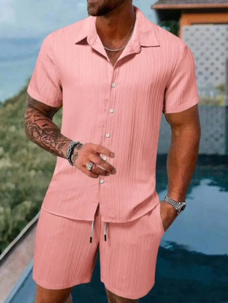Sporty & Sleek: Men’s Polo & Drawstring Shorts Set for Spring/Summer