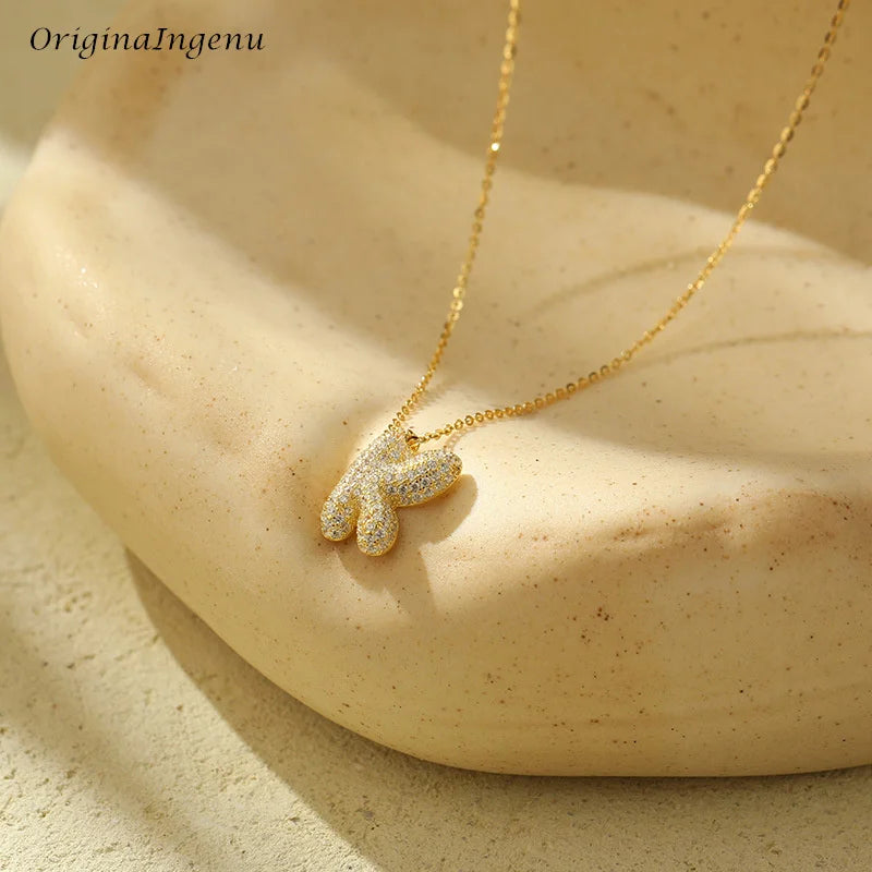 Silver Bubble Letter Name Necklace – A–Z Initials