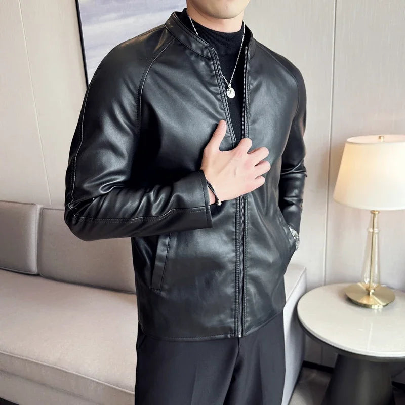 New Biker PU Leather Jacket – Men’s Motorcycle Slim Overcoat