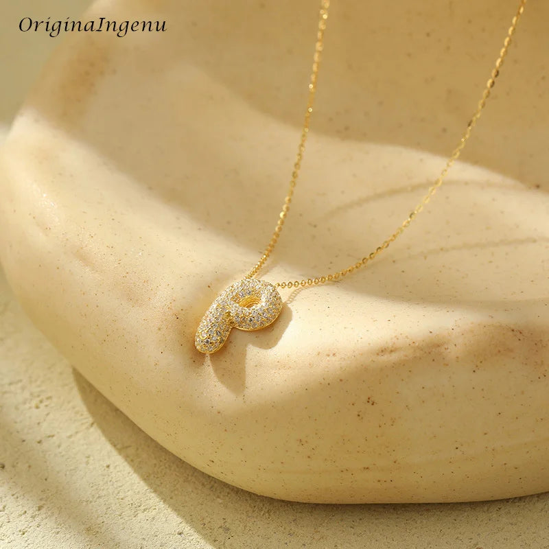 Silver Bubble Letter Name Necklace – A–Z Initials