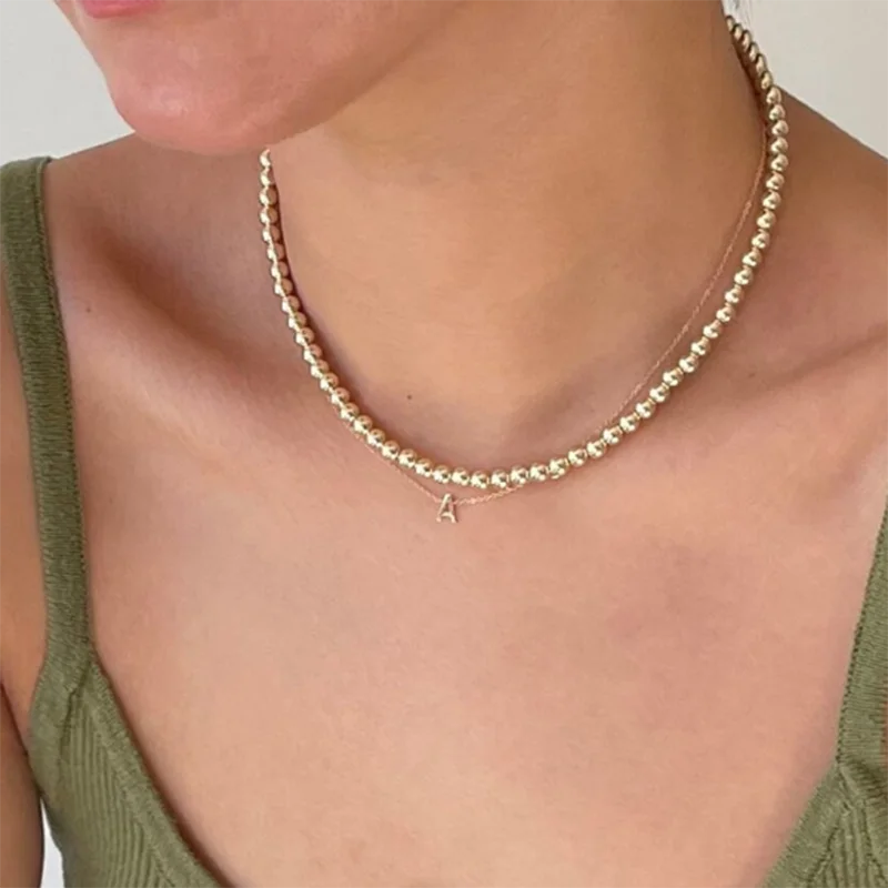 Real 14K Gold Filled Round Bead Necklace – Dainty Handmade Choker