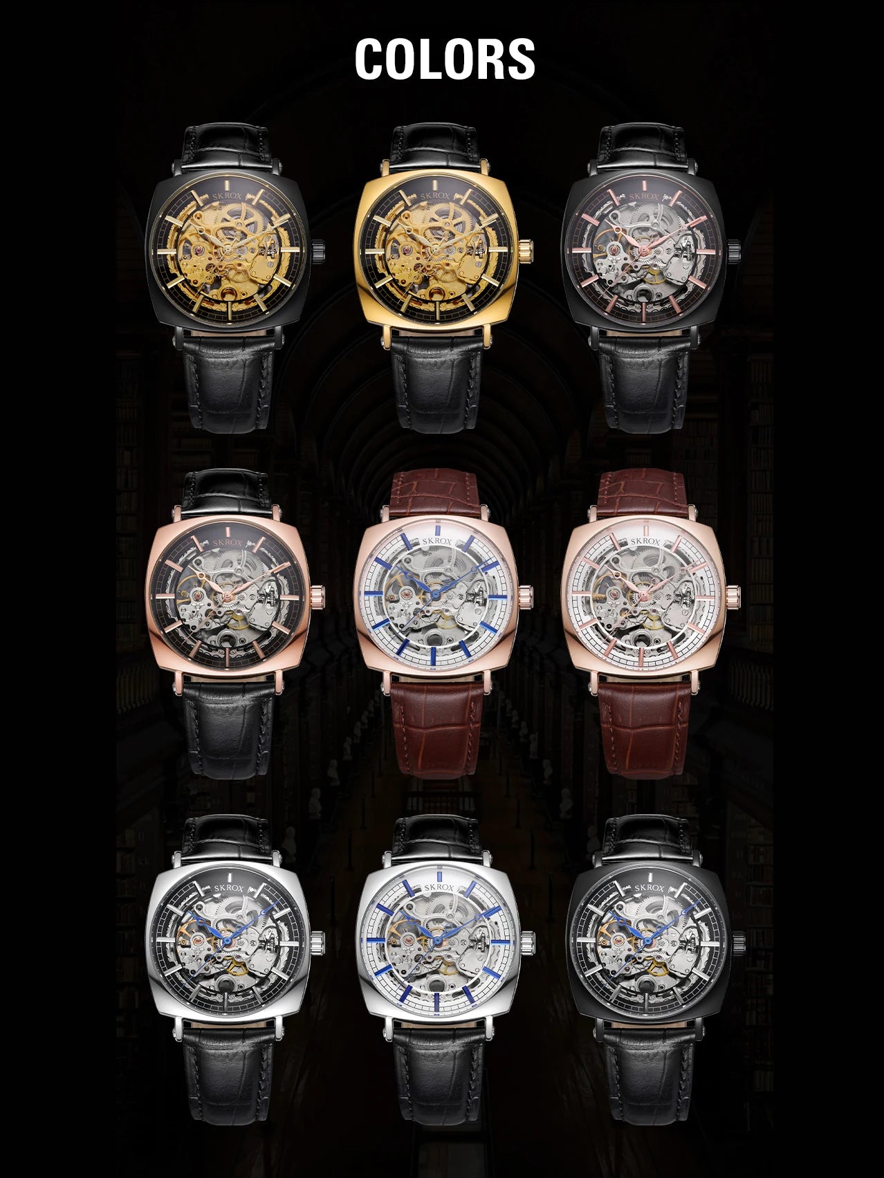 Square Skeleton Automatic Mechanical Watch – Elegant Luxury for Men