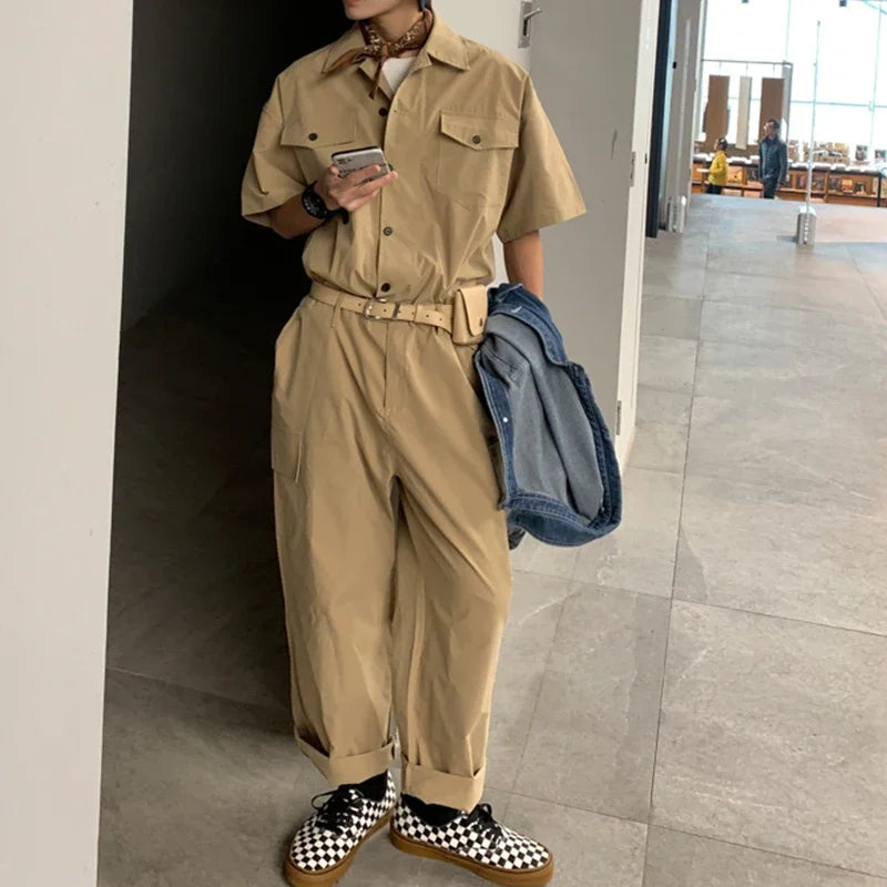 Retro Workwear-Inspired Urban Jumpsuit for Men