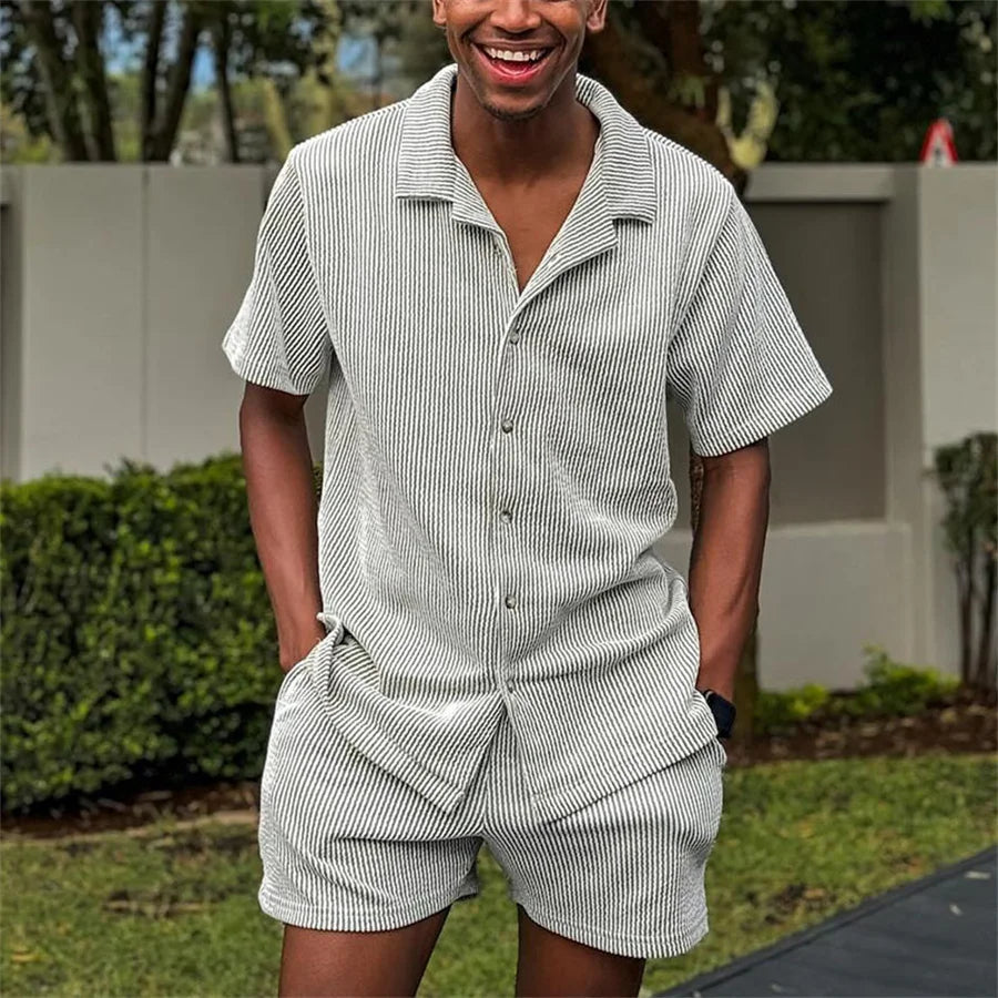 Striped & Stylish: 2025 Men’s Summer Two-Piece Set