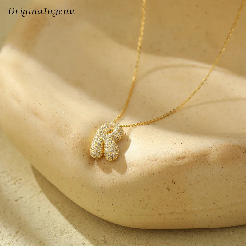 Silver Bubble Letter Name Necklace – A–Z Initials