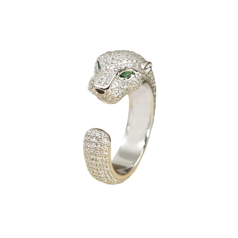 Designer Collection Open Ring – 925 Sterling Silver with Gold-Plated Leopard Panther Design