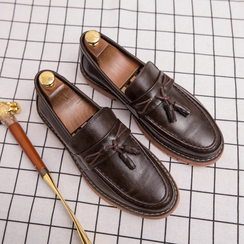 New Slip-On Thick Soled Casual Leather Shoes – British Retro Style