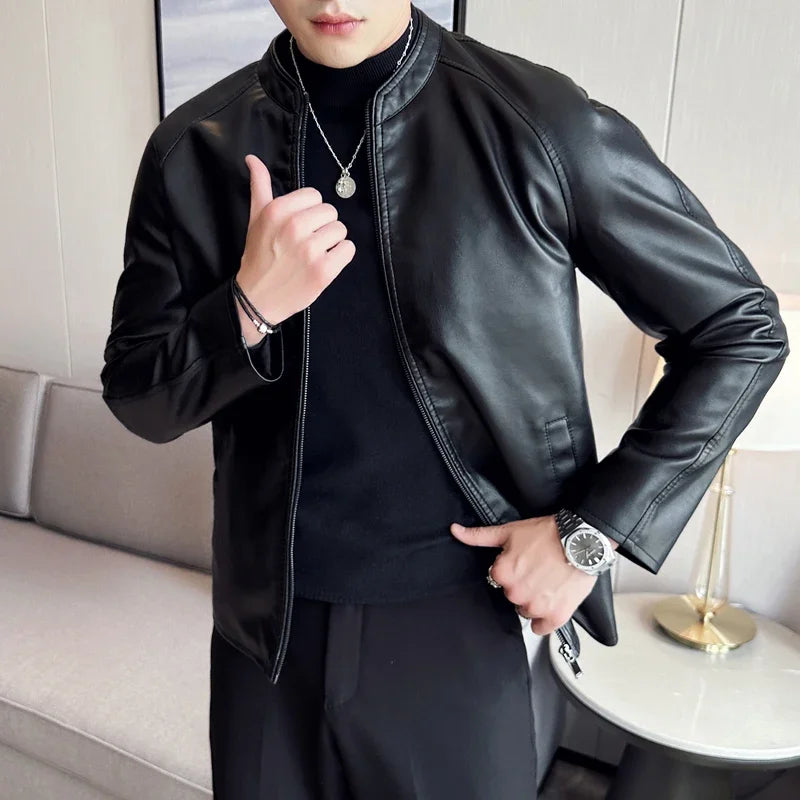 New Biker PU Leather Jacket – Men’s Motorcycle Slim Overcoat